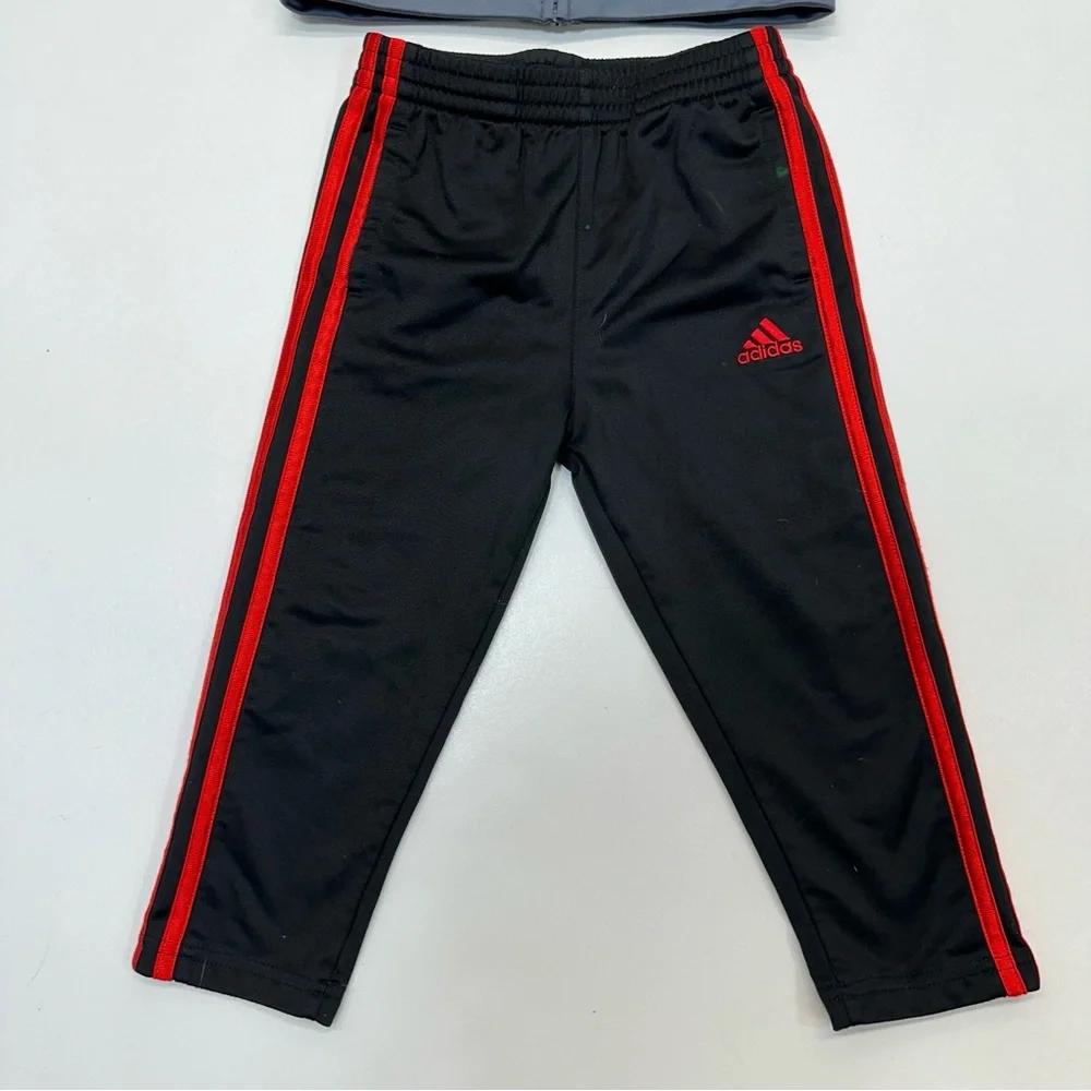 Adidas Two Piece Track Suit Pants Zip Up Jacket Black Gray Red Boys Size 3T